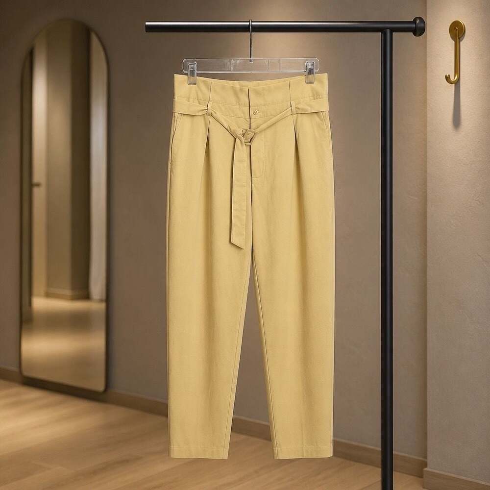 Incerun Studio High-Waisted Paperbag Waist Tie-Front Tapered Pants #995